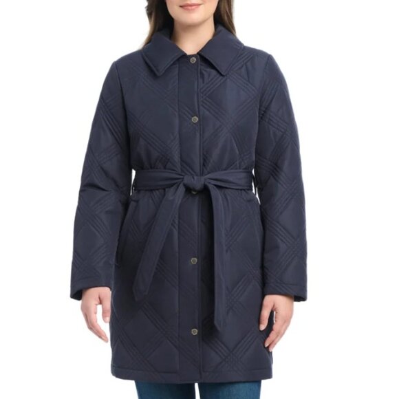NWT Jones New York Women's Belted Quilt Jacket, Blue - Picture 5 of 11